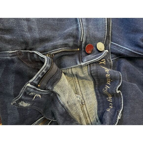 NY&C Women's Size 8 High Waisted Cropped Leggings Button Fly Blue Faux Pockets - Picture 3 of 8